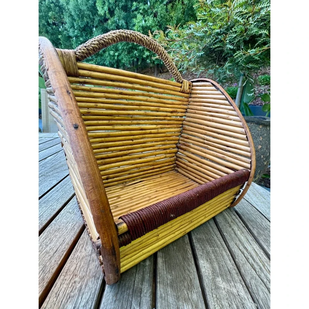 Vintage Rattan Wall Pocket Basket, Bamboo Magazine and Mail Organizer 12x10 x 6